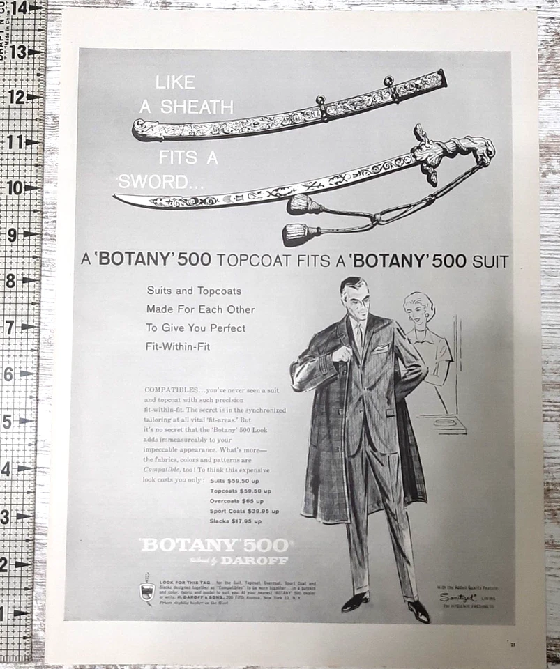1959 Botany 500 复古印花广告套装上衣商人剑鞘 — 第 1/1 张图片