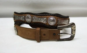 Cintura Larry Mahan nera western in pelle conchiglie argento taglia 42 - Foto 1 di 7