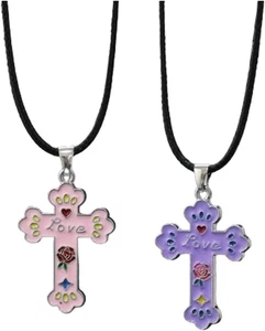 Y2K Heart Necklace Set for Women Men Friendship Necklaces Vintage Cross Rose Lov - Picture 1 of 12