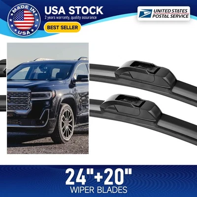 Black Front Windshield U-hook Wiper Blades 24"+20" For Kia Soul EV 2015-2020 - Изображение 1 из 4