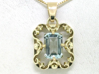 Aquamarin Anhänger 585 Gelbgold 14Kt Gold natürlicher Aquamarin 2,44ct Vintage - Bild 1 von 4