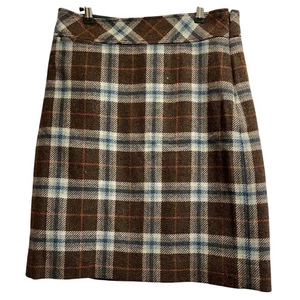 L.L. Bean Favorite Fit Wool Blend Brown Plaid Skirt Size 8 - Picture 1 of 7