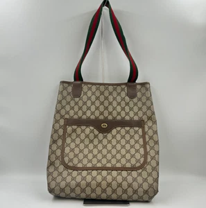 Vintage GUCCI Sherry Line Shoulder Bag Tote Bag GG PVC Leather Brown - Picture 1 of 20