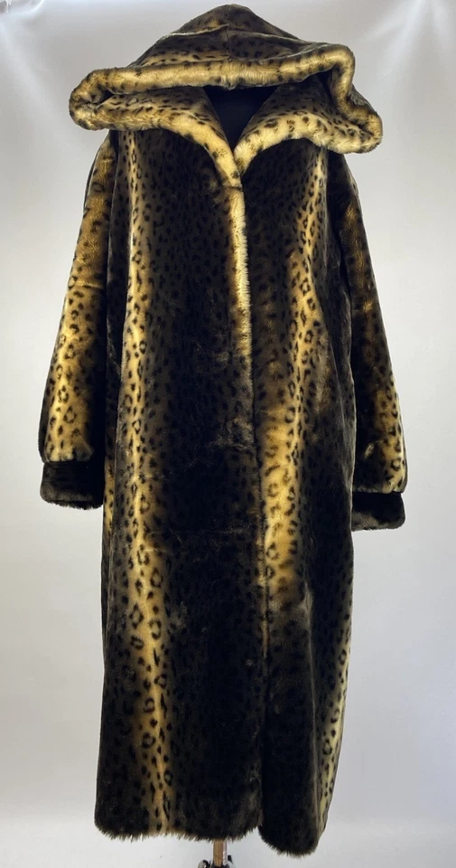 Abrigo de piel sintética de leopardo vintage Tissavel Paris con capucha largo Francia años 80 90 Foto 1 de 4