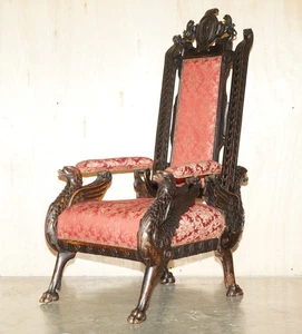 HAND CARVED ANTIQUE FRENCH EMPIRE GRIFFIN ARMORIAL CREST COAT OF ARMS ARMCHAIR - Picture 1 of 24
