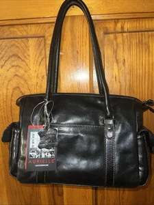 Aurielle Leatherware Black Leather Career Tote Purse Handbag NWT - Picture 1 of 10