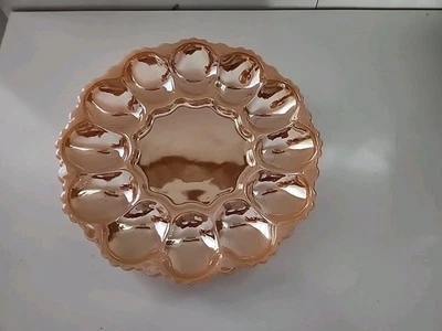 Plato de huevo vintage Anchor Hocking de finales del siglo XX moderno brillo melocotón Foto 1 de 4