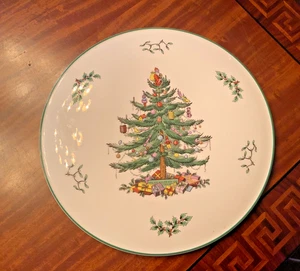 Spode Christmas Tree 11.5” Cake Cheese Plate Flat Bone England Vintage - Picture 1 of 3
