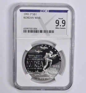 Proof 9.9 1991-P Korean War Commemorative Dollar NGC X NGCX *9226 - Picture 1 of 5