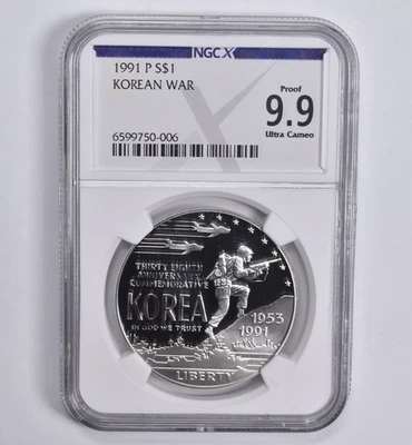 Proof 9.9 1991-P Korean War Commemorative Dollar NGC X NGCX *9226 - Image 1 of 4