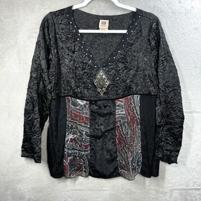 Faded Glory Y2K Whimsigoth Fairy Goth Grunge Crinkle Size 16 Velvet Babydoll Top - Image 1 of 4