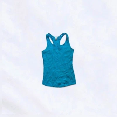 Camiseta sin mangas Hanky Panky azul-verde vintage sin mangas de encaje floral espalda deportiva mediana  Foto 1 de 4