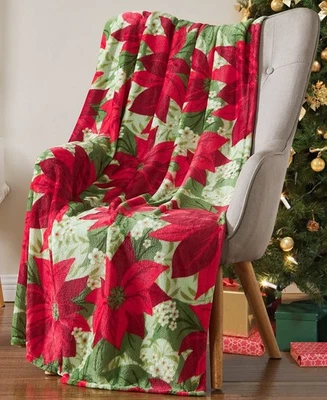 Holiday Poinsettia Decorative Throw Blanket: Soft and Comfy Fleece Christms D... - Image 1 of 3
