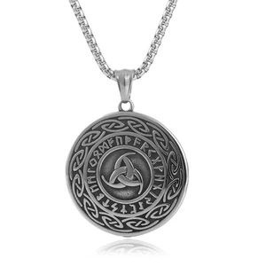 Men's Solid Stainless Steel Two-sided Irish Celtic Knot Flower Triquetra Pendant - Picture 1 of 6