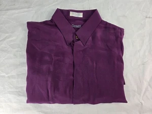Camicia vintage Genelli 100% seta viola XL manica lunga con bottoni nascosti RL252 - Foto 1 di 7