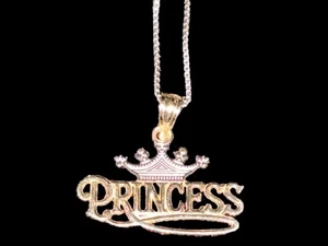 New Disney Princess & Crown Two Tone Italian Necklace Pendant Charm - Picture 1 of 5