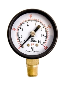 1-1/2" Utility Pressure Gauge, Black Steel, 1/8" NPT, Lower Mount, 0-200PSI - Picture 1 of 5