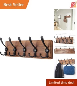 Wall Mounted Coat Rack Pine Wood 5 Hooks Distressed Rustic Entryway Hanger - Picture 1 of 9