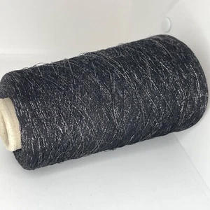 Black VISCOSE LUREX METALLIC Yarn Cone SUPER LACE WEIGHT Luxury Knitting - Picture 1 of 3