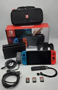 Nintendo Switch 32GB Neon Red & Blue Joy-Con Bundle HAC-001 W/ 3 Games. Nice! - Picture 1 of 6