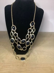 Gold tone and black beads statement Bib necklace 24 Inches - Picture 1 of 6