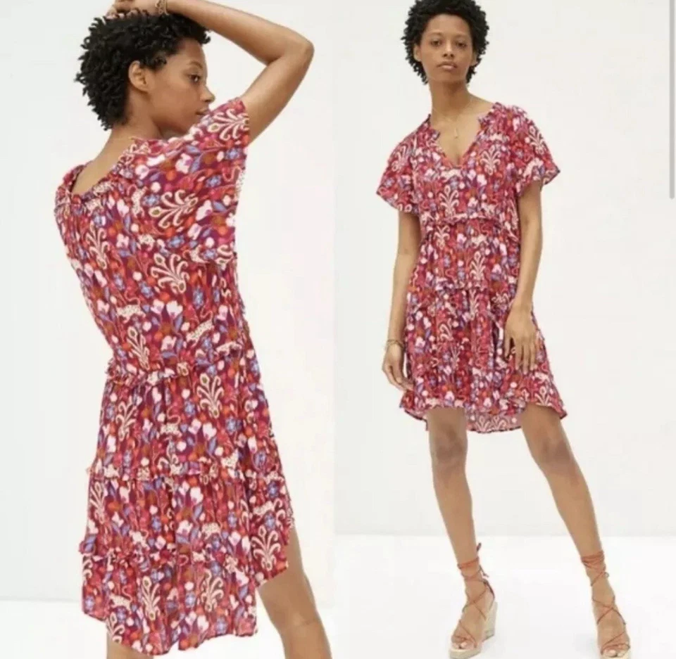 Vestido Anthropologie Robin para mujer pequeño en capas cachemir floral rojo Foto 1 de 4
