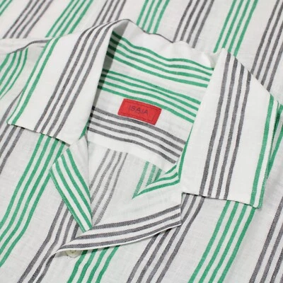 Isaia NWT Casual Button Down Short Sleeve Linen Shirt Size 41 16 in Green/Gray - Image 1 of 4