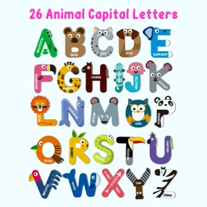 26Pcs Magnetic Letters Fridge Magnet Letters Toys Fun Cartoon Animals Uppercase@ - Picture 1 of 8