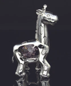 SWAROVSKI PINK CRYSTAL ELEMENTS STUDDED GIRAFFE FIGURINE ORNAMENT SILVER PLATED - Picture 1 of 3