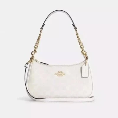 NEW  Coach Teri Fashion Shoulder Bag In Leather Coated Canvas Glacier White CA48 - Image 1 of 4