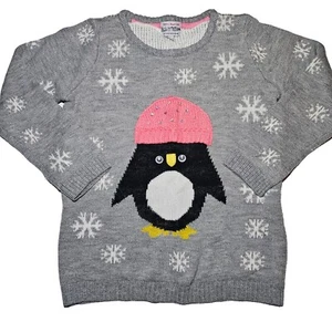 100% POOF Mädchen Winter Pinguin Strick Pullover Langarm grau LARGE Ugly Sweater - Bild 1 von 8