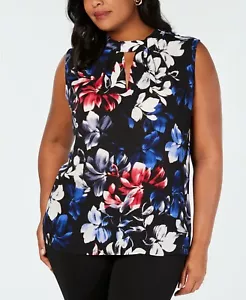 $120 Nine West Women'S Black Blue White Floral Print Sleeveless Blouse Size S - Picture 1 of 1