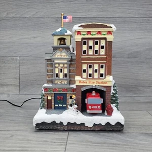 Carole Towne Bates Fire Station Animated Truck Lighted Musical Christmas Village - Picture 1 of 11
