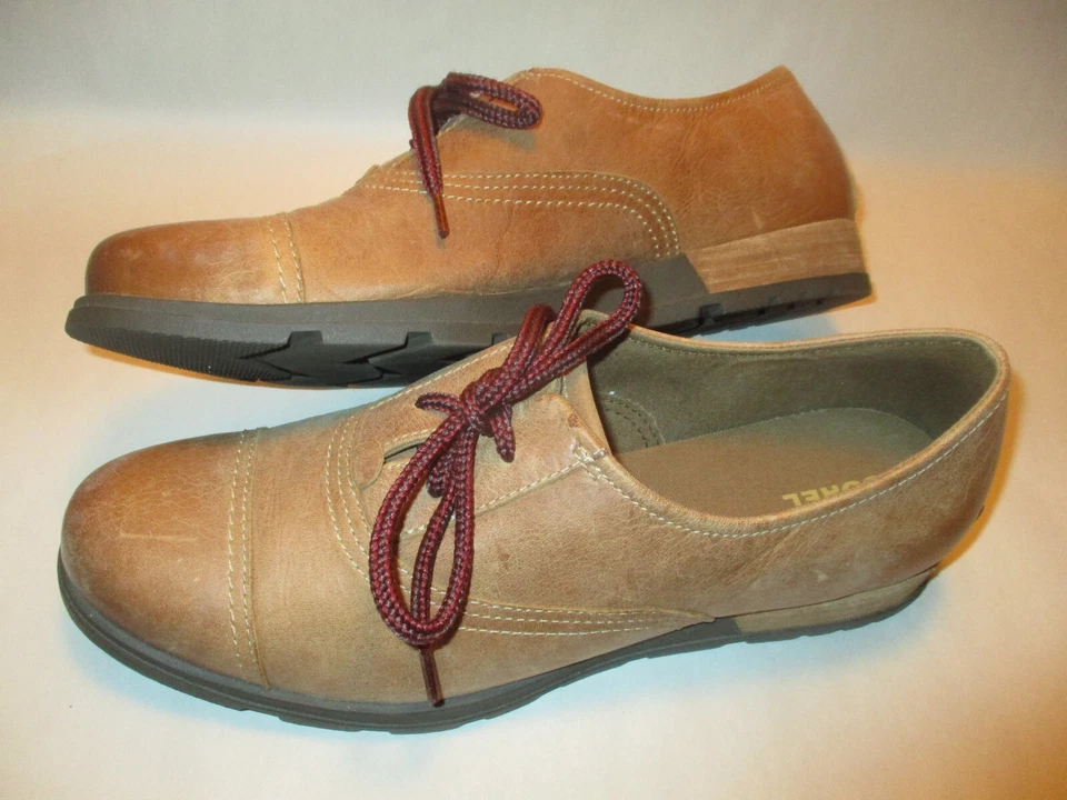 Oxfords femininos Sorel 2232-286 biqueira de couro marrom claro com cadarço 12 acolchoados - Imagem 1 de 4