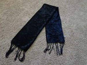 Black Shawl/Wrap or Scarf shiny & soft polyester EUC w/frills at each end - Picture 1 of 2