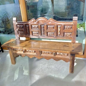 Antique 19th Century French Hall Bench Renaissance Carved Oak Wood - Picture 1 of 10