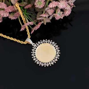 1.30Ct Lab Created Diamond Cross Picture Memory Pendant 14K Yellow Gold Plated - Picture 1 of 5