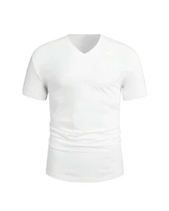 Men's V-Neck T-Shirts Solid Color Short Sleeve White TrendiChique… Men's Tops - Picture 1 of 8