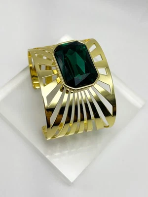 HEIDI DAUS "Sunray" Goldtone Octagonal Crystal Cuff Bracelet - Emerald/Sm - NWT - Image 1 of 4