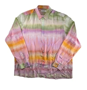 Salt Murphy Ombre Seide Hemd Top Bluse Button Down Rainbow Resort fließend Herren L - Bild 1 von 7