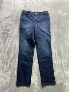 Style & Co Jeans Slim Leg Stretch Mid Rise Whiskered Women Sz 6 Dark Blue Denim - Picture 1 of 11