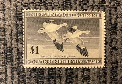 USPS Scott # RW14 1947 $1 Migratory Bird Hunting Stamp Duck Stamp MNH OG  - Image 1 of 2