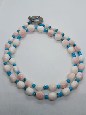 Conch Shell And Turquoise Necklace With Large Sterling Dragonfly Clasp - Image 1 of 4