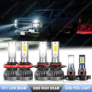 10000K LED Headlight Fog Light Bulbs Kit For Chevy Silverado 1500 2500 2007-2015 - Picture 1 of 18