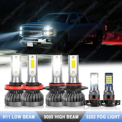 10000K LED Headlight Fog Light Bulbs Kit For Chevy Silverado 1500 2500 2007-2015 - Image 1 of 4