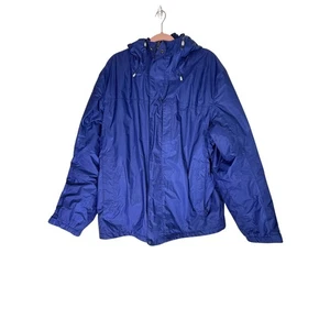 Impermeabile LL Bean blu foderato in pile isolato con cappuccio e cerniera utility taglia XL - Foto 1 di 9