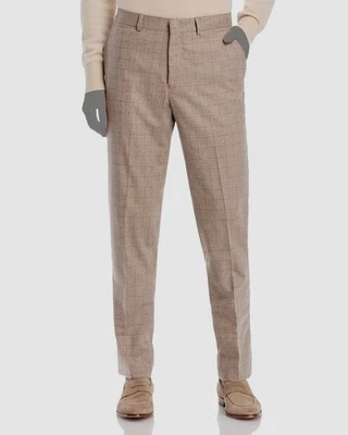 Calça masculina Vince bege xadrez lã cashmere ajuste fino flanela tamanho 30R. - Imagem 1 de 4