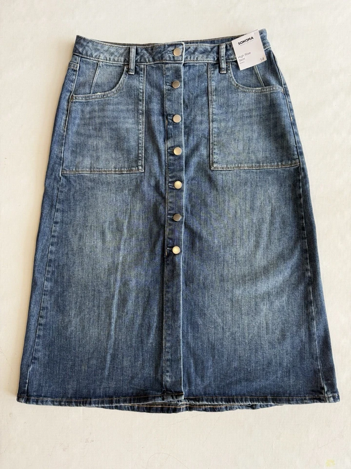 Falda Sonoma products for life para mujer Jean bolsillos tiro alto elástica línea A talla 14 Foto 1 de 4