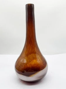 VINTAGE BRAUNE BERNSTEIN KUNST GLAS VASE MUNDGEBLASEN STIL RETRO WOHNDEKO - Bild 1 von 11