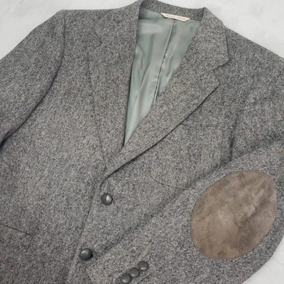 Винтажный 100% Virgin шерсти 40R мужской твидовый блейзер Sport пальто локоть нашивки сделано в США - Изображение 1 из 4